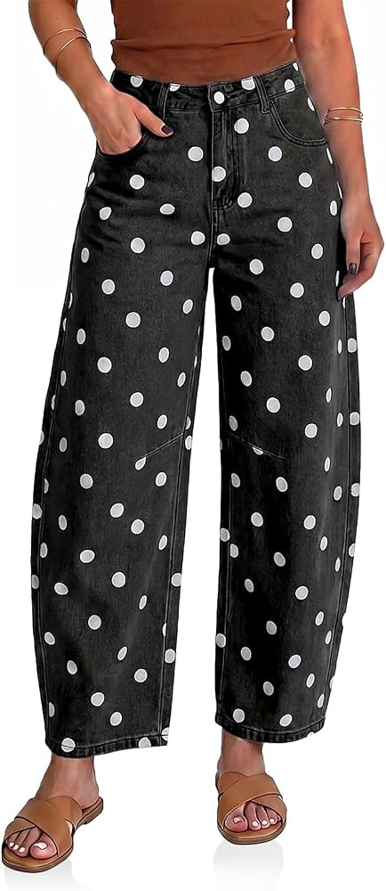 Cicy Bell Womens Polka Dot Barrel Jeans Baggy Wide Leg Denim Pants | Amazon (US)