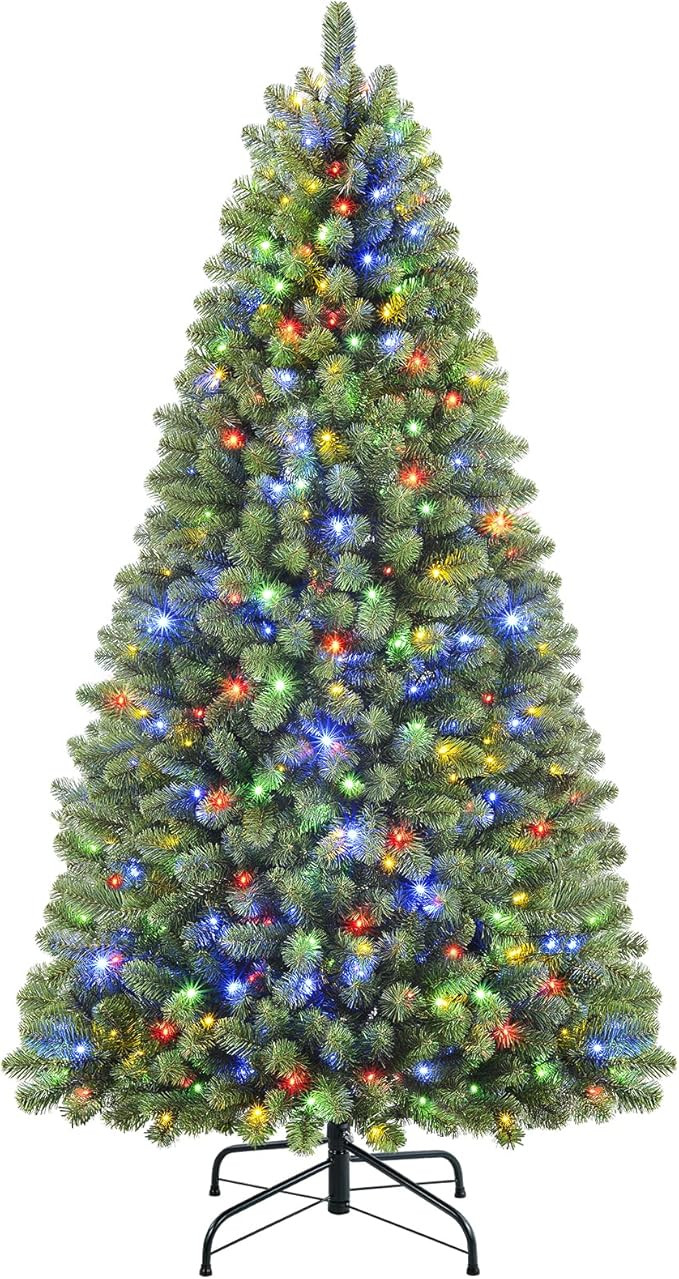 SHareconn 6ft Prelit Premium Artificial Hinged Christmas Tree with 330 Warm White & Multi-Color L... | Amazon (US)