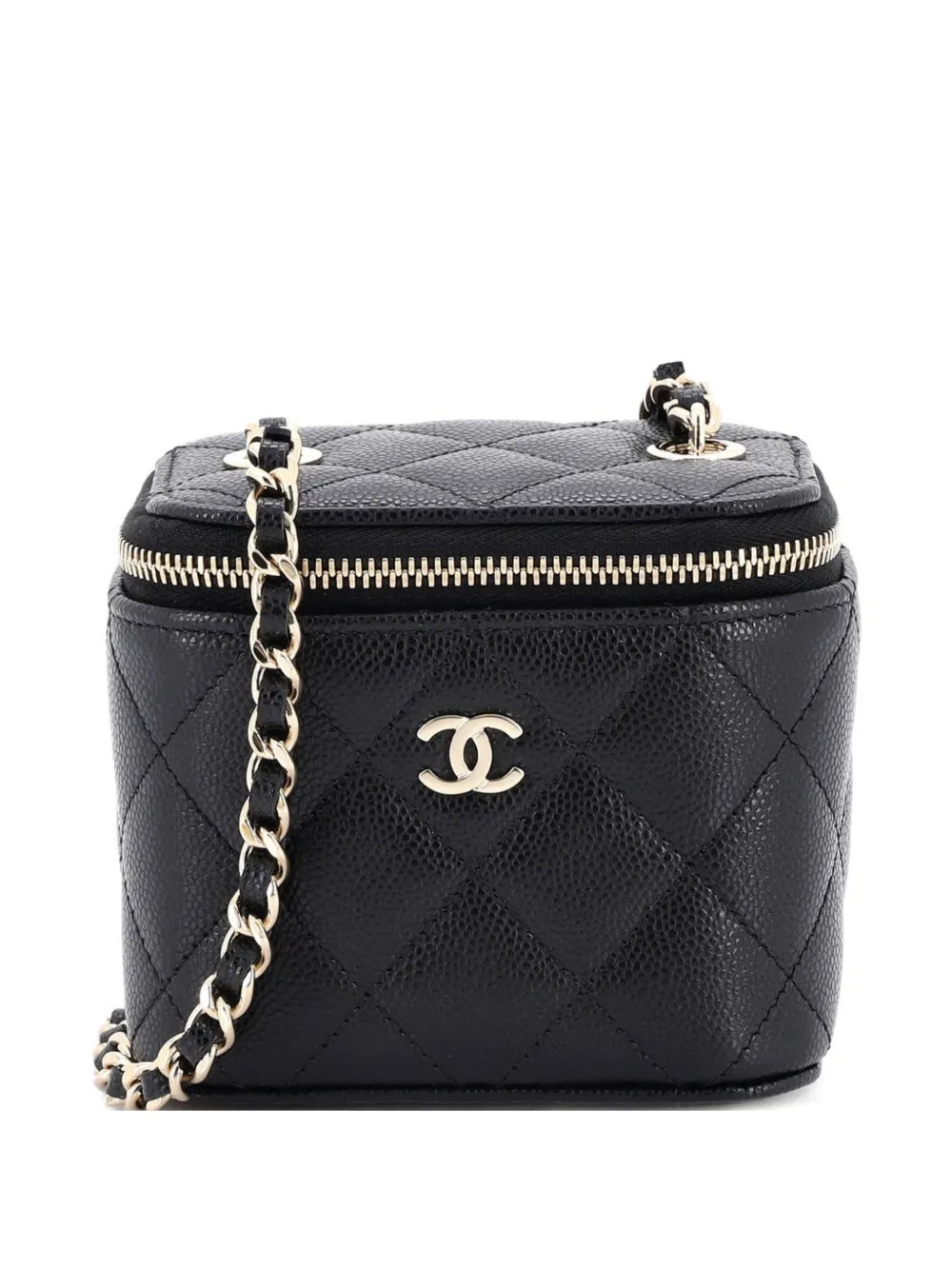 CHANEL Pre-Owned Classic Vanity Case with Chain Quilted Caviar Mini pouch - Black | Farfetch Global
