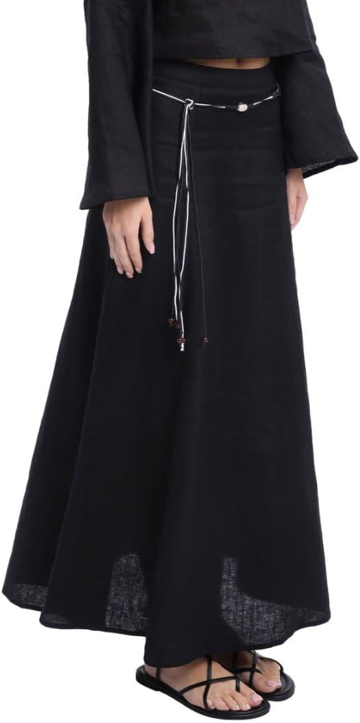 Amazhiyu Women's 100% Linen A-line Maxi Skirt with Matching Belt Summer Casual | Amazon (US)