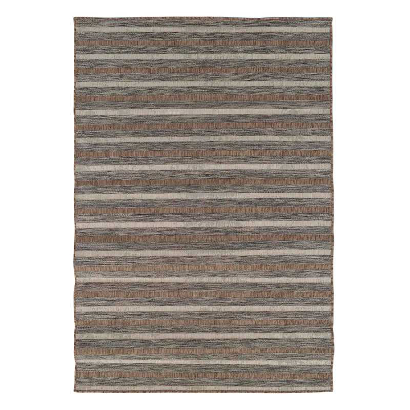 (E221) Ivory, Brown & Grey Striped Modern Indoor & Outdoor Area Rug, 7x10 | At Home