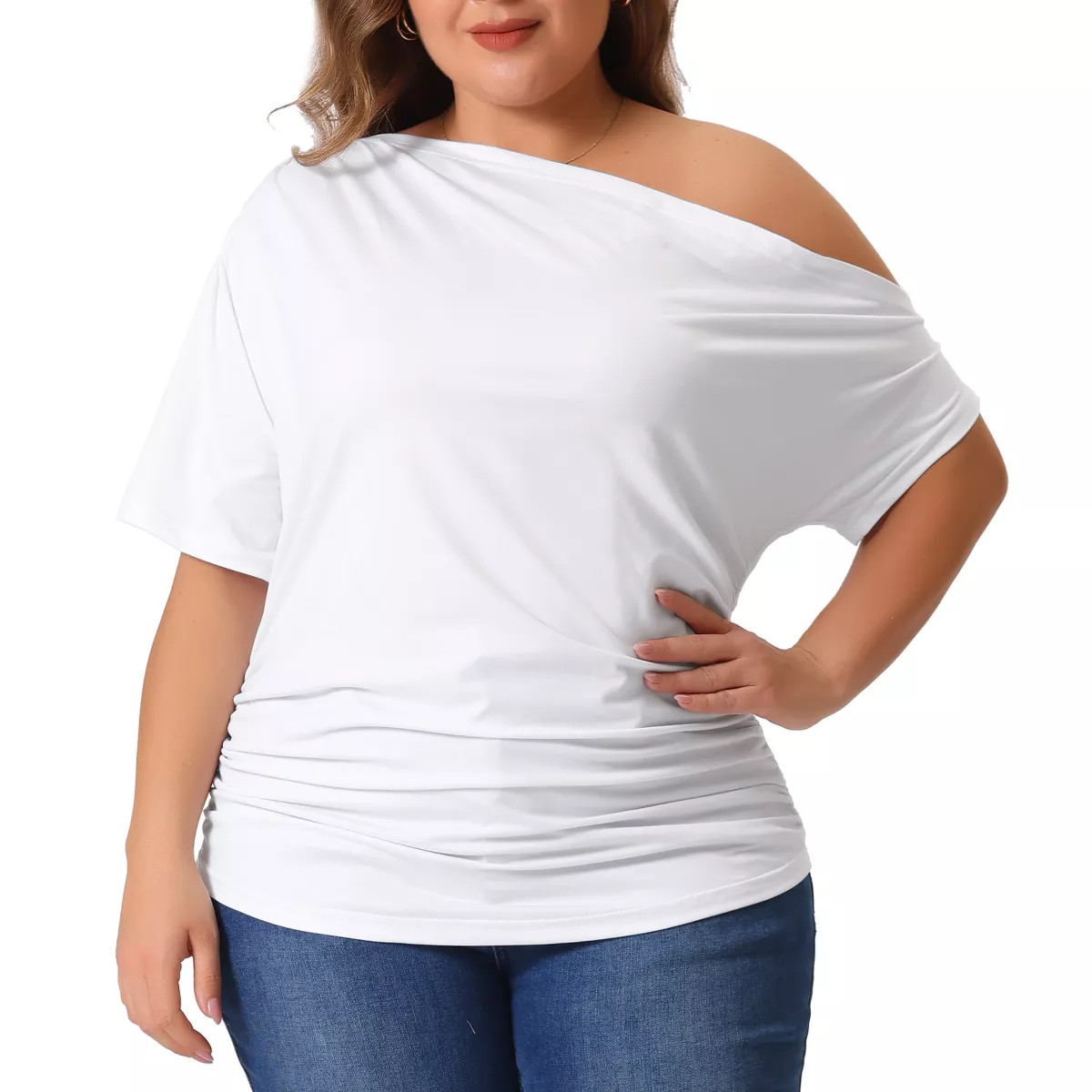 Agnes Orinda Women's Plus Size One Shoulder Short Sleeve Ruched Solid Casual Blouses | Target