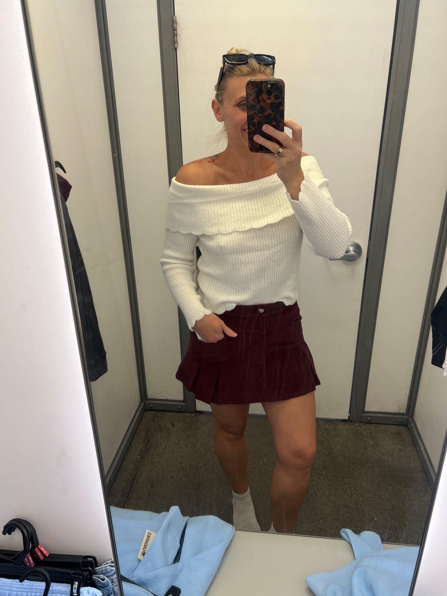 This soft sweater has off the shoulder look and pairs cute with the corduroy skirt 

#LTKHoliday #LTKSeasonal #LTKMidsize