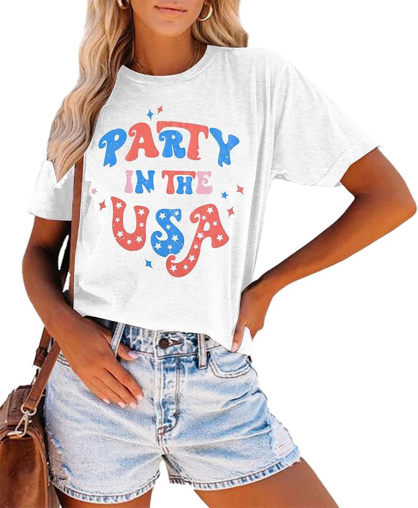 Party in The USA T-Shirt Women 4th of July Independence Day Shirts Funny Patriontic Graphic Short... | Amazon (US)