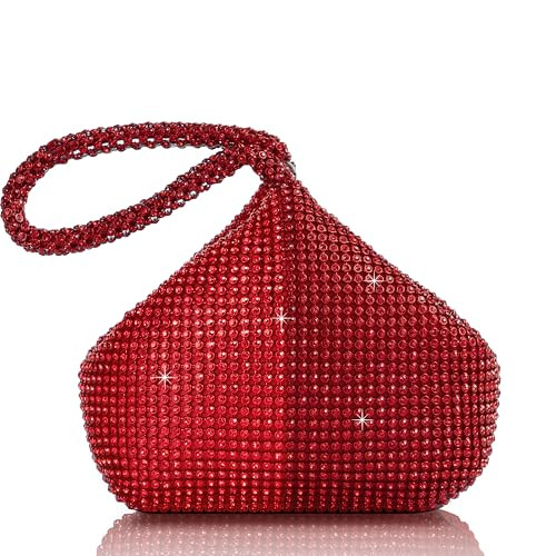 BABEYOND Women's Rhinestone Clutch Evening Bags Sparkly Glitter Triangle Purse for 1920s Party Prom Wedding (Wine Red and Red, One Size) | Amazon (US)