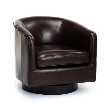 Top Grain Leather Chair In Brown With Stable Swivel Base - Brown, 360 Degree Rotation, Seat Cushion | Wayfair North America