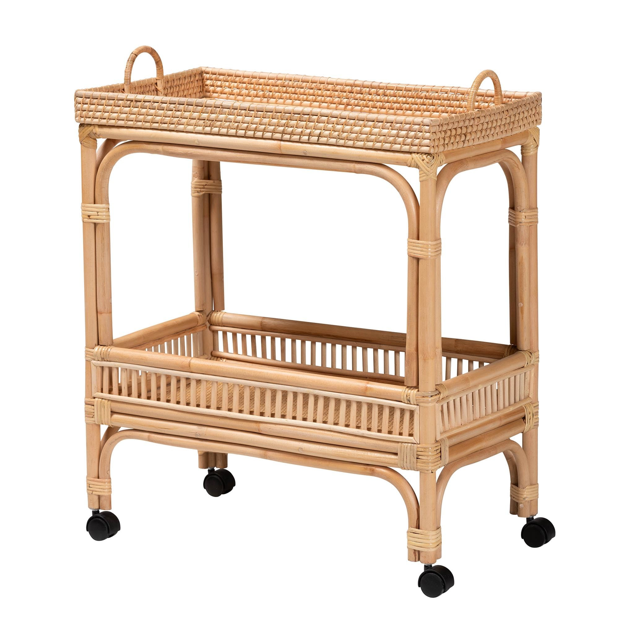 Bali & pari Lombok Modern Bohemian Natural Rattan 2-Tier Wine Cart | Amazon (US)
