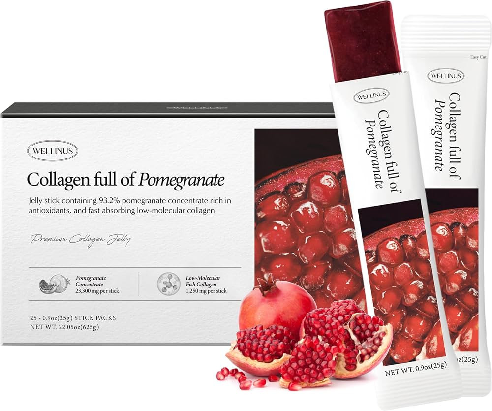 WELLINUS Korean Marine Collagen Jelly Sticks \u2013 Pomegranate Marine Collagen Peptides for Glow... | Amazon (US)