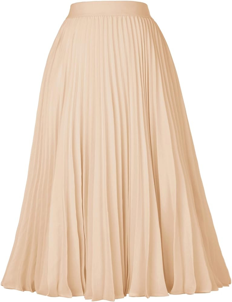 GRACE KARIN Women High Elastic Waist Pleated Chiffon Skirt Midi Swing A-line Skirts | Amazon (US)