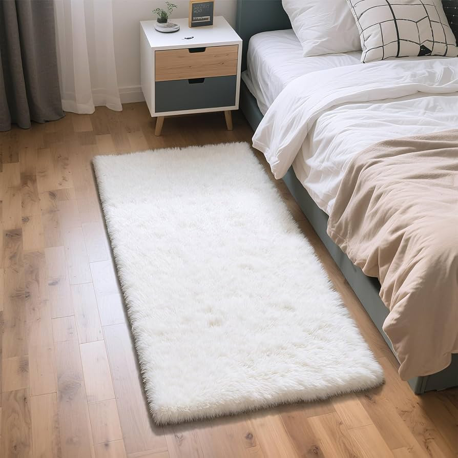 White 3x5 Area Rugs for Bedroom, Fluffy Shag Rug Small Rug Bedroom Carpet | Amazon (US)