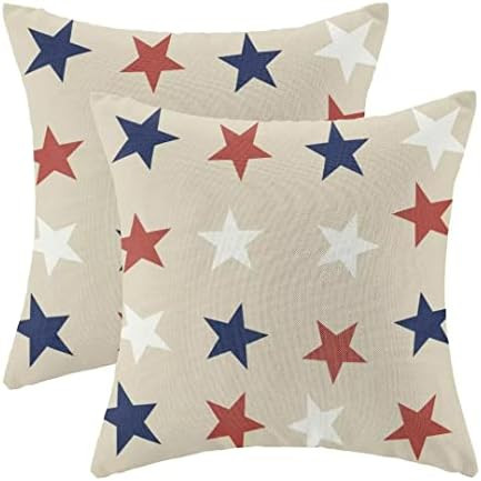 4th of July Throw Pillow Cover, 18x18 Inch Set of 2 Blue Red White Stars Patriotic Decorative Out... | Amazon (US)