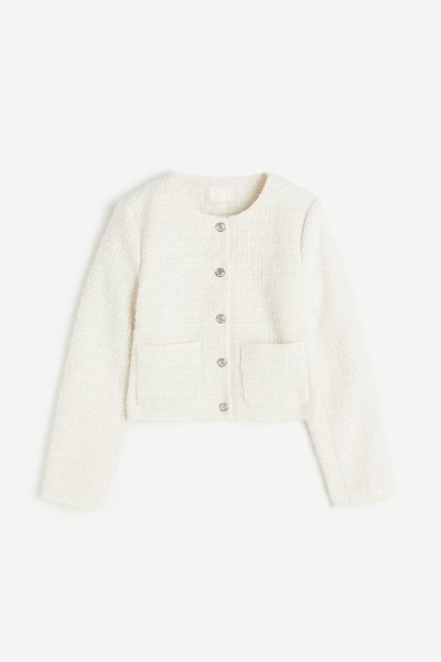 Bouclé jacket - White - Ladies | H&M GB | H&M (UK, MY, IN, SG, PH, TW, HK)