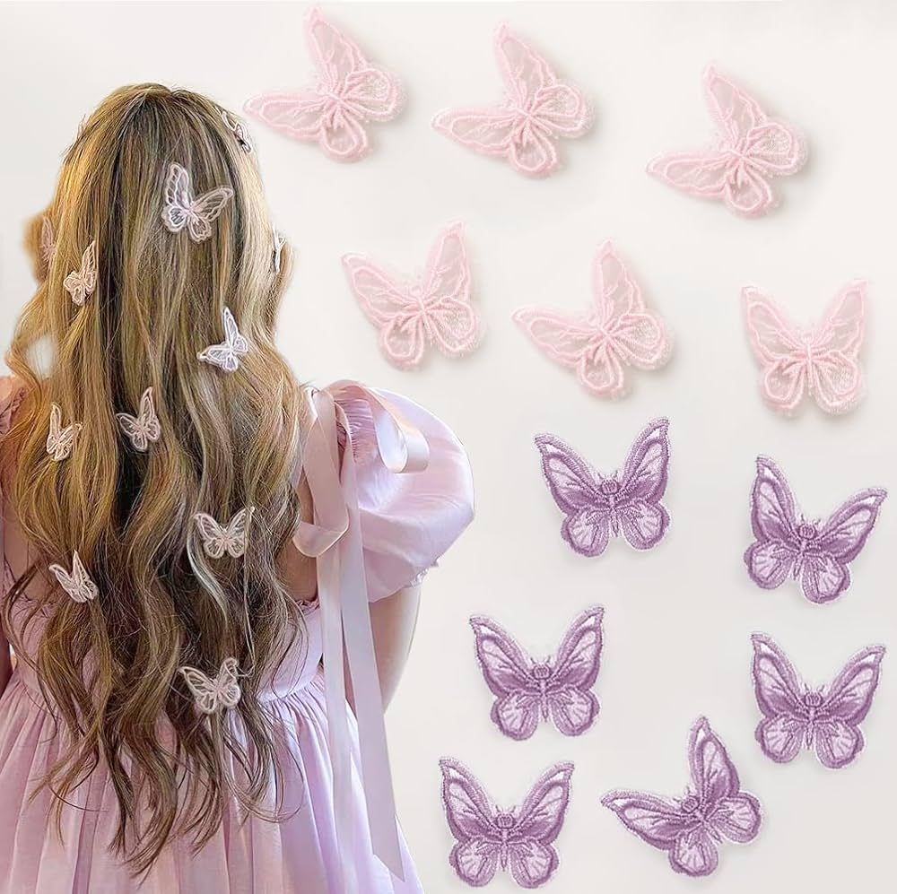 Trnerm Small Butterfly Hair Clips for Women Girl 12Pcs Pink & Purple Lace Embroidery Butterfly Fa... | Amazon (US)