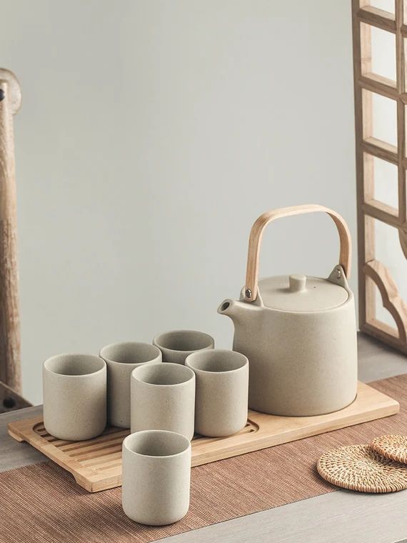 Oriental Japanese Minimalist Biege Ceramic Tea Set  Teapot | Etsy | Etsy (US)