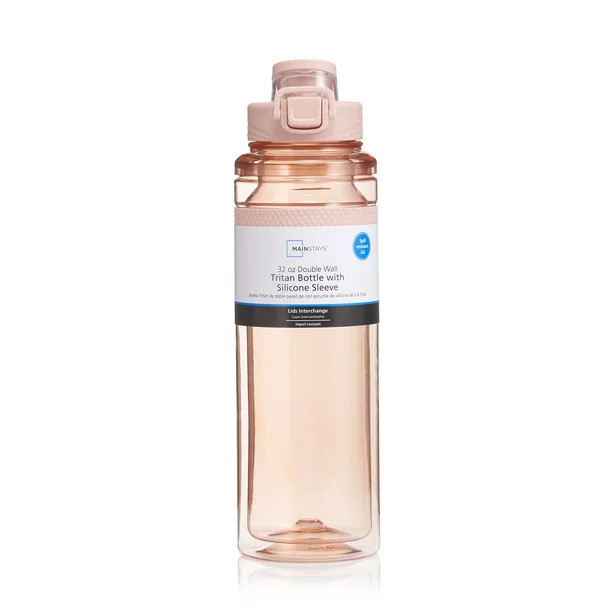 Mainstays 32 fl oz Pearl Blush Pink Solid Print Plastic Water Bottle with Wide Mouth Lid | Walmart (US)