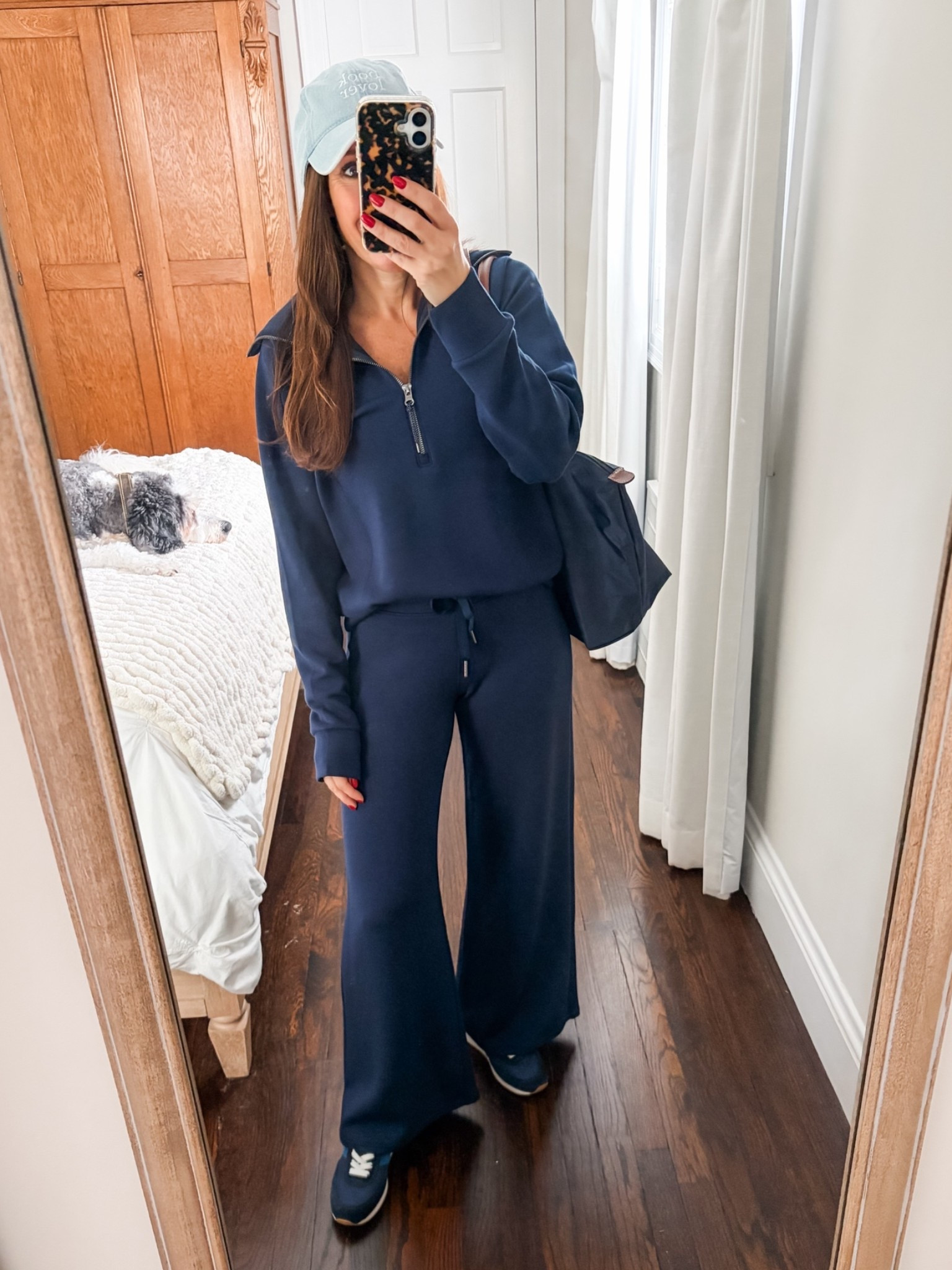 This @Spanx set is so comfortable! I am wearing it for a book club screening of Verity.  I am wearing an xs petite in the wide leg pants and an xs in the half zip.I have got my Longchamp bag to fill with snacks and my Book Lover hat from @Etsy .

#LTKOver40 #LTKPetite #LTKootd