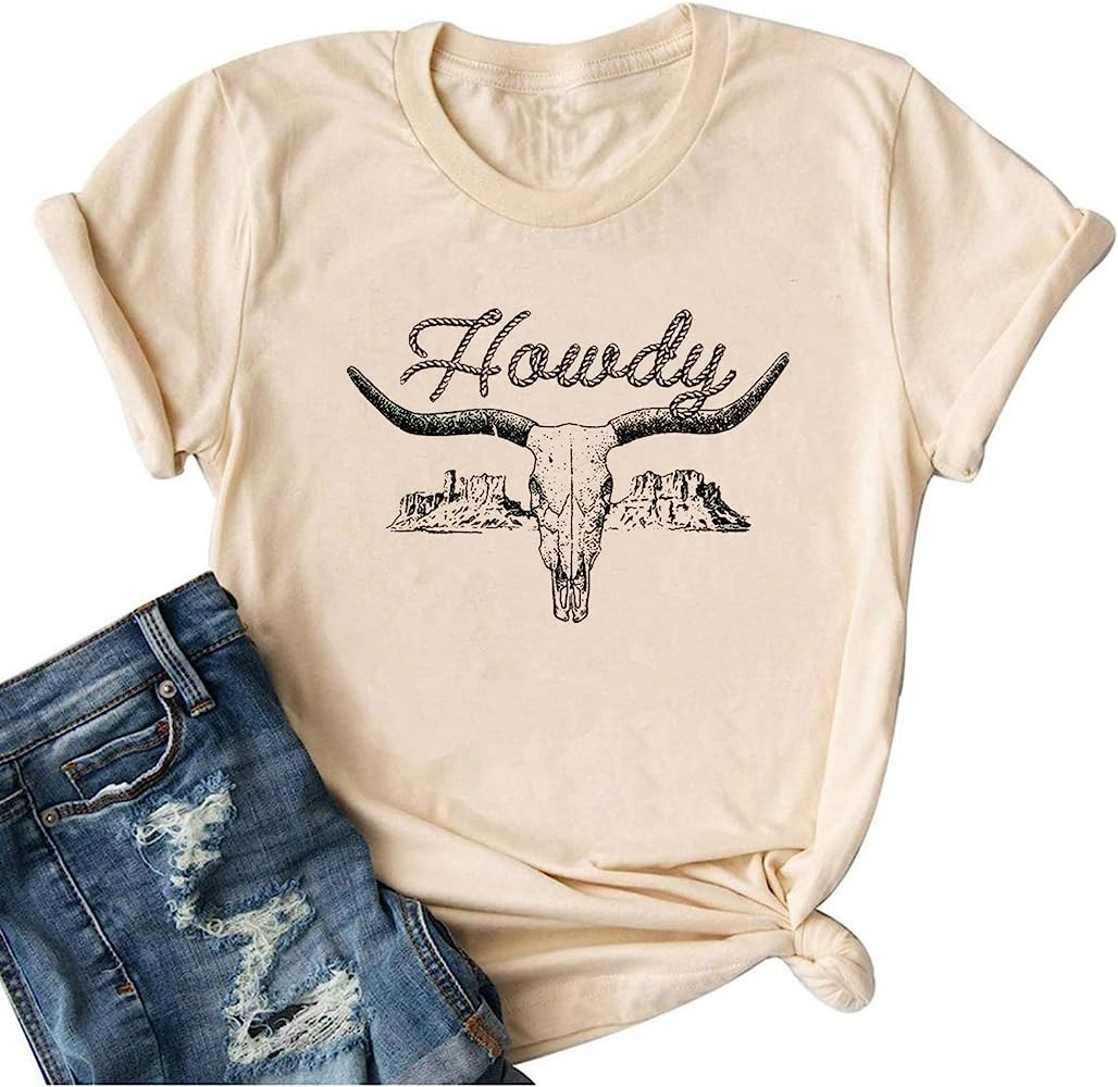 Howdy Shirt for Women Cow Skull T-Shirt Western Country Music Top Vintage Cowboy Graphic Shirts F... | Amazon (US)