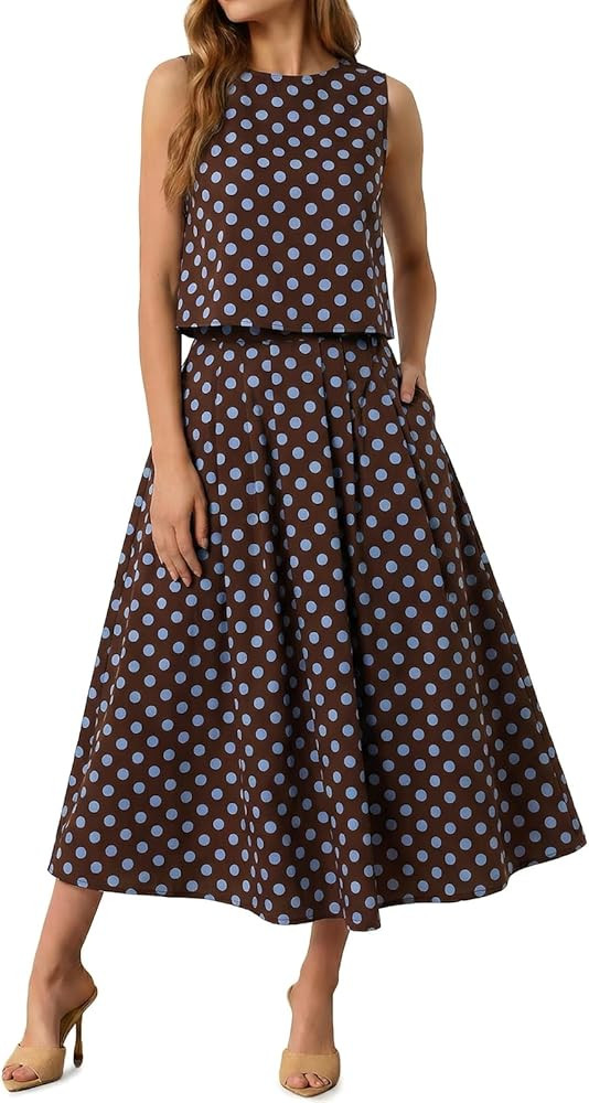 Tankaneo Womens 2 Piece Skirt Sets Summer Striped Sleeveless Tank Tops Midi Dress Travel Vacation... | Amazon (US)