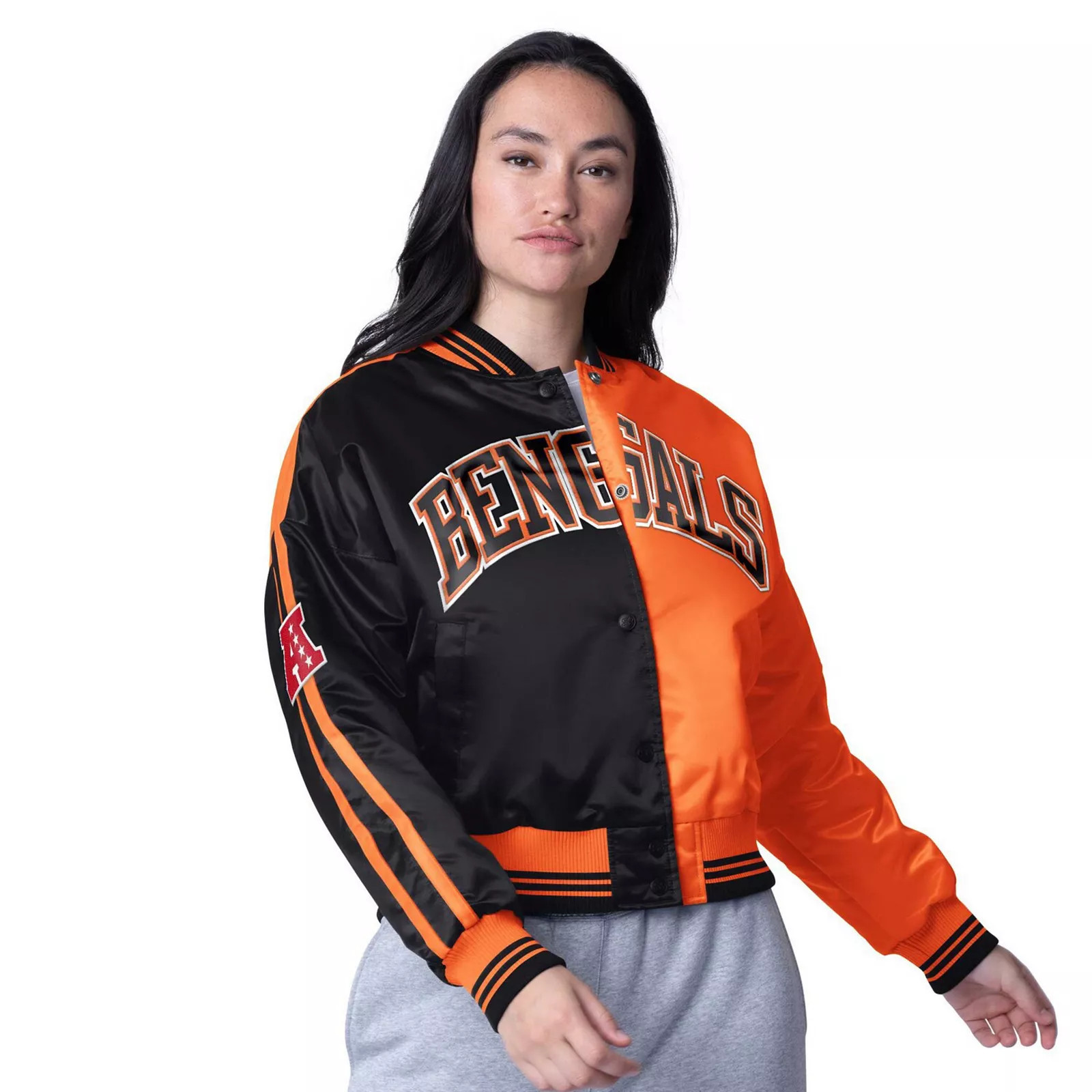 Women's Starter Black/Orange Cincinnati Bengals Zone Blitz Cropped Full-Snap Satin Jacket, Size: 2XL | Kohl's