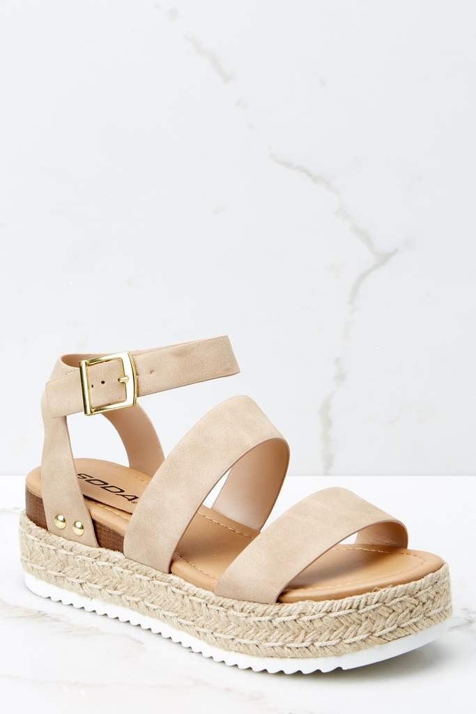 Going For Now Taupe Flatform Sandals | Red Dress 