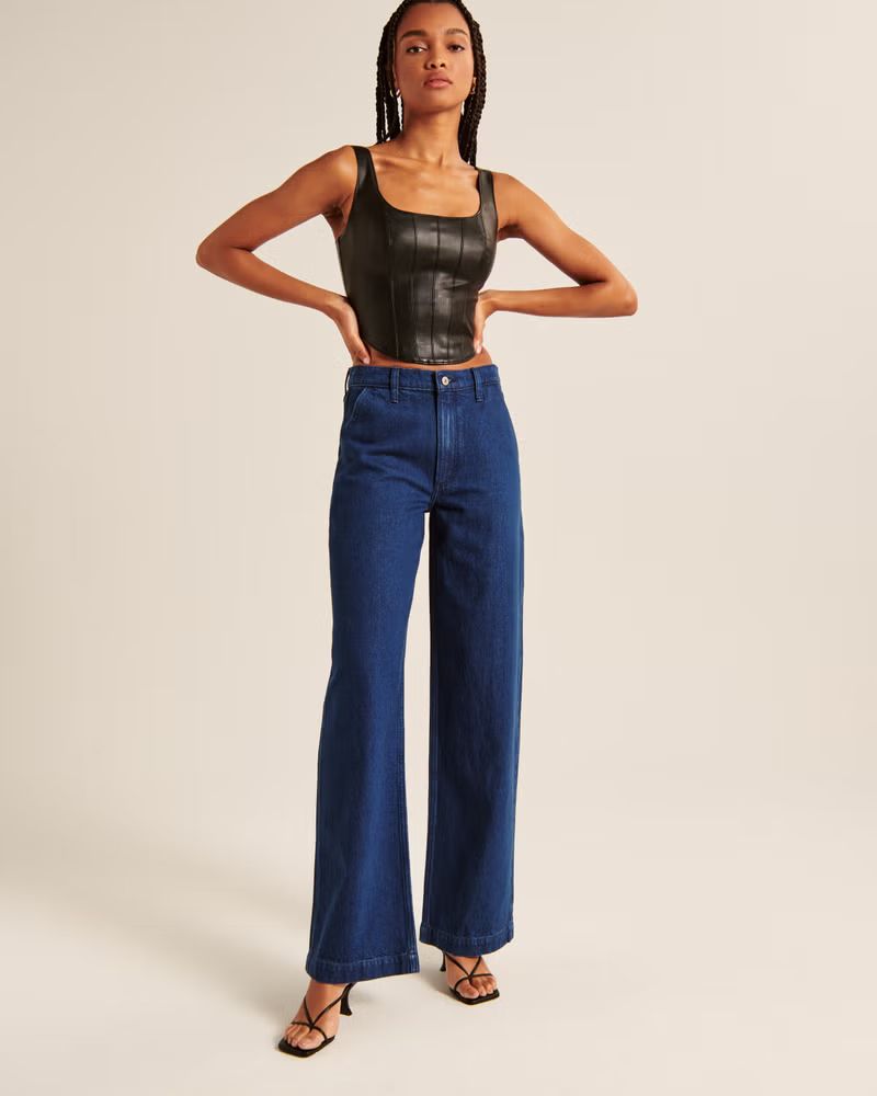 Women's Vegan Leather Corset Scoopneck Top | Women's 25% Off Select Styles | Abercrombie.com | Abercrombie & Fitch (US)