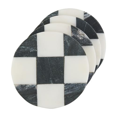 Mud Pie Circle Checkered Coaster Set, 4" x 4", BLACK | Amazon (US)