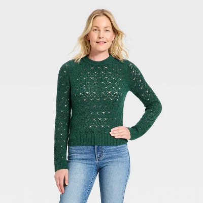 Women's Long Sleeve Lace Crewneck Pullover Sweater - Universal Thread™ | Target