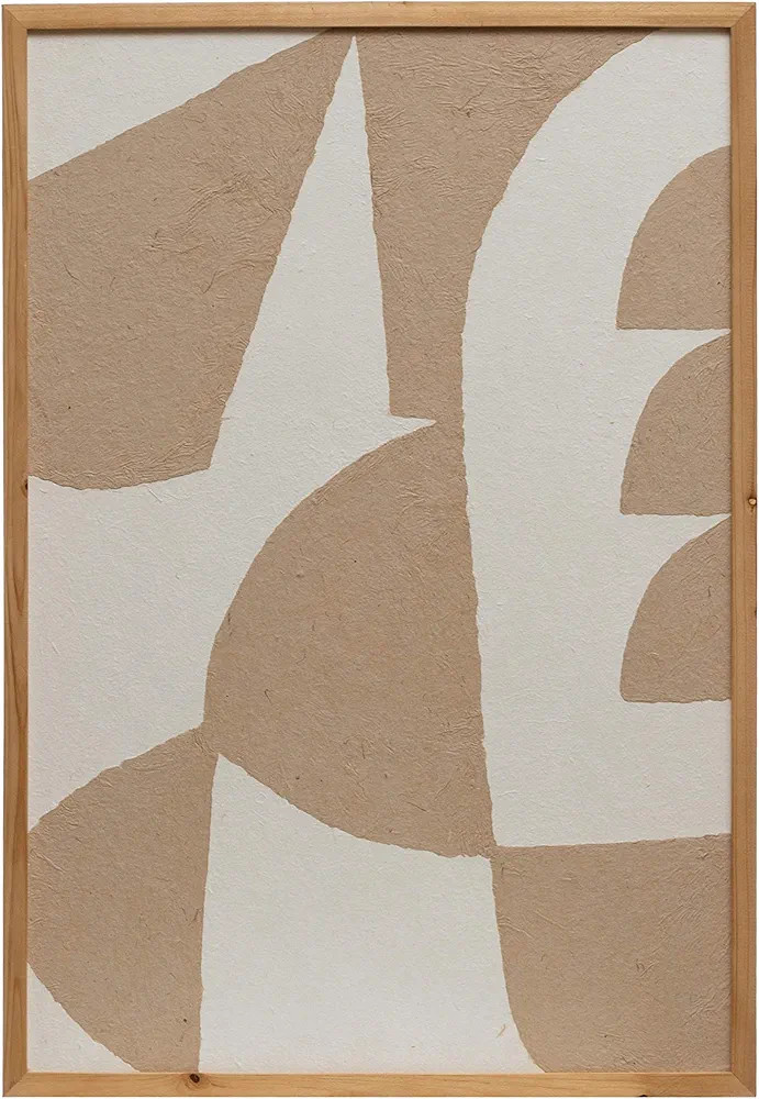 Bloomingville Wood Framed Handmade Paper Wall Decor Portrait with Abstract Image, Ivory and Beige | Amazon (US)