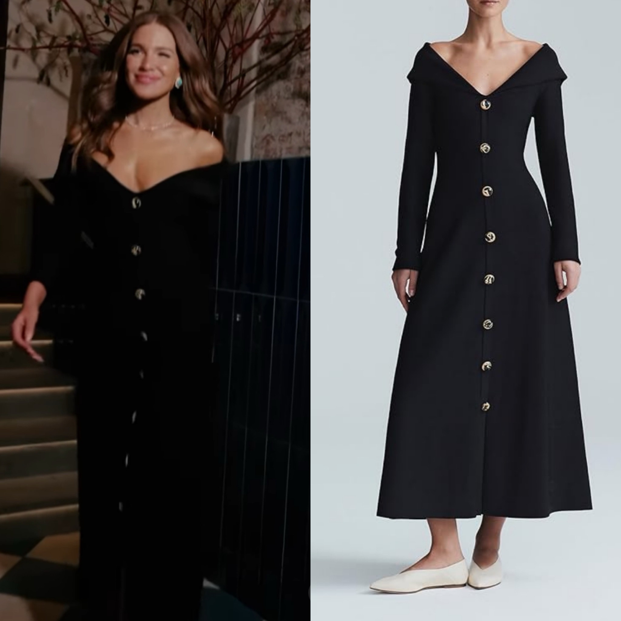 Brynn Whitfield’s Black Buttoned Off The Shoulder Dress 📸 + Info= @brynn_whitfield 