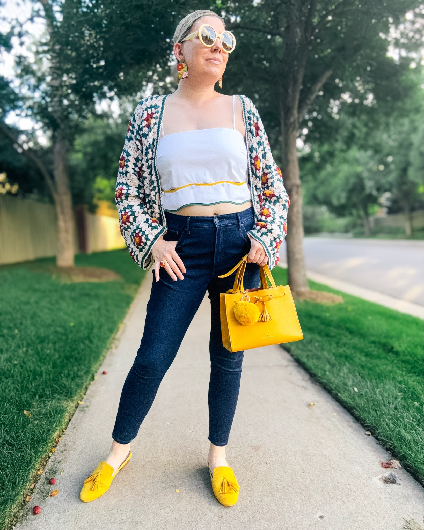 Look 16 - Main Street Muse
A curated capsule series

Fashion is always more than fashion✨ This colorful crochet cardigan instantly transported me back to late summer days at my grandparents’ house in the mountains - the last wildflowers in bloom, that golden sun dipping lower, and the feeling of being cozy and warm yet just a little on edge knowing the season was about to change. 🌼🌞

The granny-square motif + retro colors make it such a standout and it’s super comfy too! You can rent this piece today (I’ll leave my coupon code below + there’s always one linked in my bio!). 🌟

🌟 About Main Street Muse: Each of my capsule collections is like a mini style story. This one celebrates the dreamy, nostalgic transition from summer into fall - full of playful color, vintage-inspired details, and everyday looks that feel whimsical yet wearable. It’s about holding on to the joy of summer while welcoming the magic of what comes next.

Cardigan - Society Mano (rent using my link!)
Earrings - Le Chic Miami (linked)
Sunglasses - Gucci (linked)
Top - Dillards x The Nat Note (several secondhand listed in diff sizes)
Jeans - Express (similar linked)
Bag - Kate Spade
Mules - carried these in my old boutique
Ring - Rocksbox

#MainStreetMuse #CapsuleWardrobe #CrochetStyle #GrannySquare #RetroStyle #WhimsicalWardrobe #CapsuleCloset #ColorfulStyle #OOTDinspo #RentTheRunway #RentalFashion #VintageInspired #TransitionalStyle #FallStyleInspo

#LTKTall #LTKFindsUnder100 #LTKSeasonal