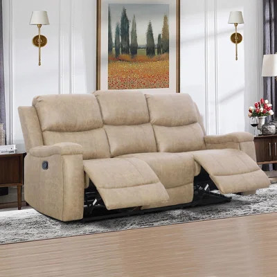 Ilkeston 81.6" Wide Vegan Leather Manual Reclining Sofa, 3-Seater Recliner Couch with Cup Holders | Wayfair North America
