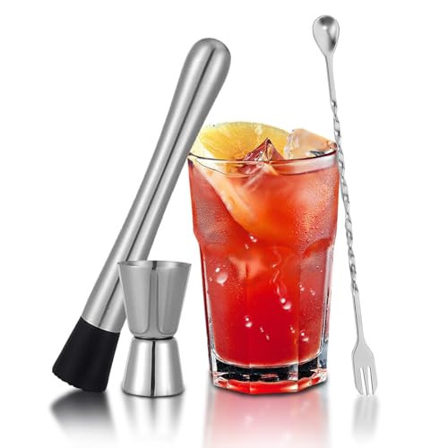 TNCO Muddler for Cocktails, 10'' Cocktail Muddler for Cocktails with Cocktail Spoon Long Handle and Jigger 0.5/1 OZ, Bar Accessories Tools for Mojitos Fruit Drinks | Amazon (US)