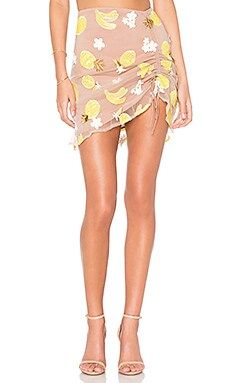 For Love & Lemons Fruitpunch Shirred Mini Skirt in Pineapple from Revolve.com | Revolve Clothing (Global)