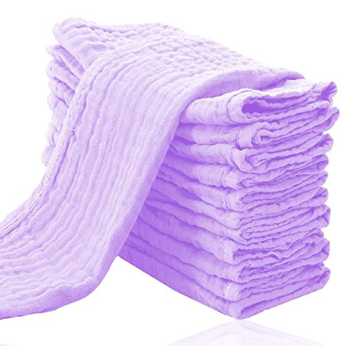 Cute Castle 12 Pack Muslin Burp Cloths for Baby - Ultra-Soft 100% Cotton Baby Washcloths - Large 20'' by 10'' Super Absorbent Milk Spit Up Rags - Burpy Cloths for Unisex, Boy, Girl - Purple | Amazon (US)