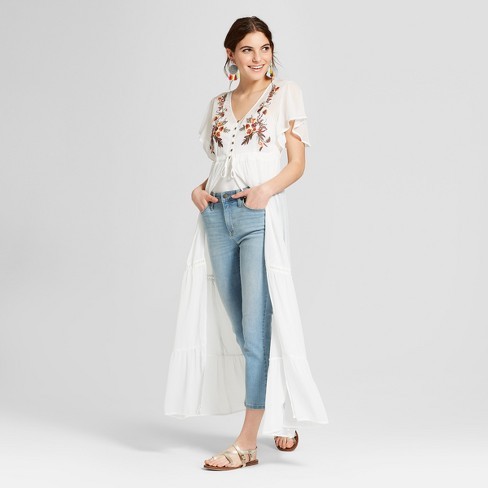 Women's Short Sleeve Button Front Duster Kimono - Xhilaration™ Off White | Target