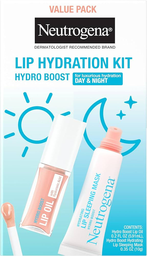 Neutrogena Hydro Boost Lip Hydration Kit with Light Pink Tinted Lip Oil and Clear Overnight Lip S... | Amazon (US)