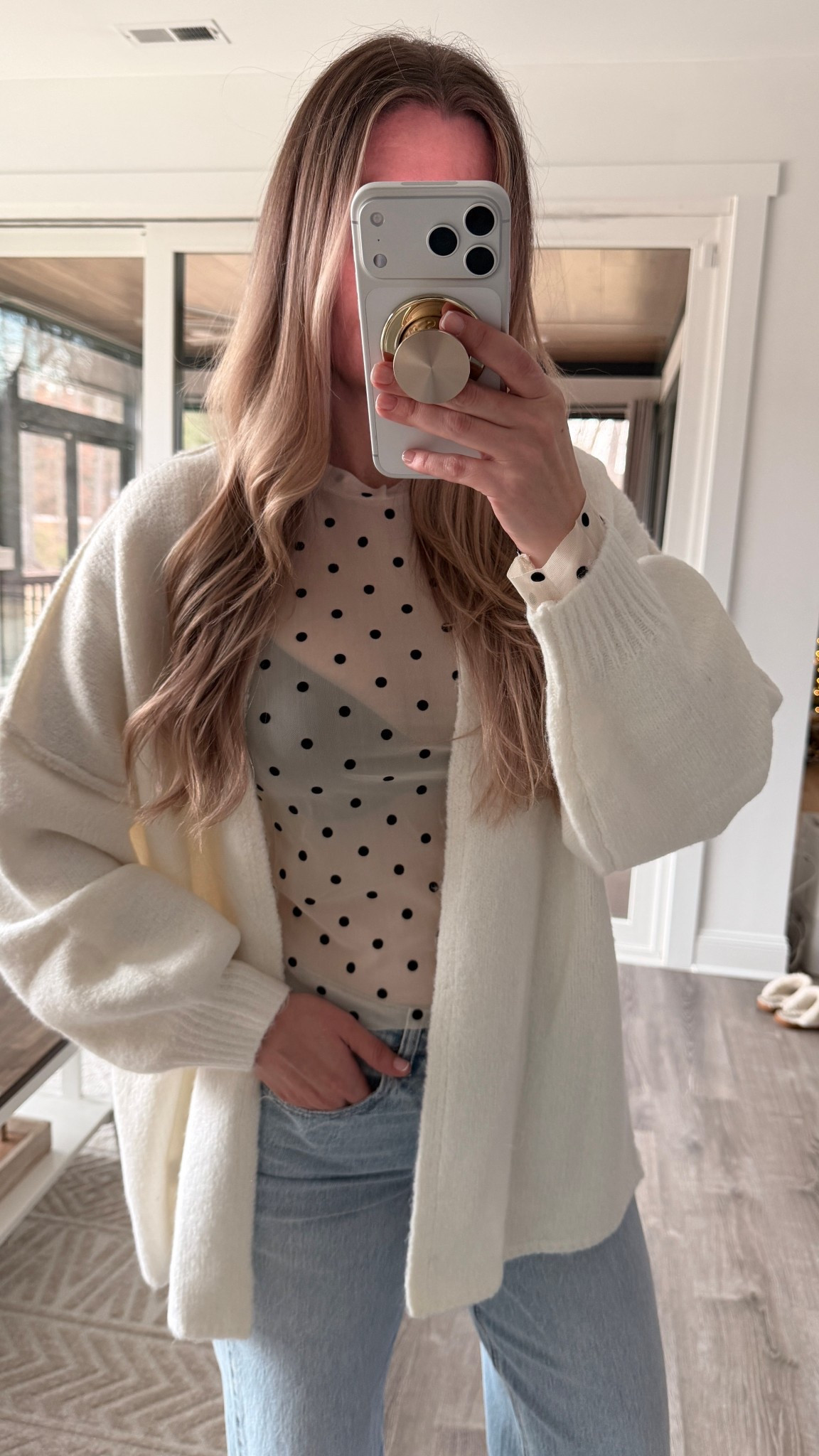 Cute outfit idea with the cutest sheer polka dot top, favorite high waist wide leg jeans and suede clogs. Perfect look for date night, clean girl style with a sprinkle of flirty and edgy vibes yet still a casual outfit. 

Mesh top, sheer tops, winter outfit idea, Christmas party outfit, fall nails, suede shoes, Birkenstock clogs, the look for less, best bra, t-shirt bra, black and white outfit casual holiday outfit 

#LTKootd #LTKFindsUnder50 #LTKdayinmylife