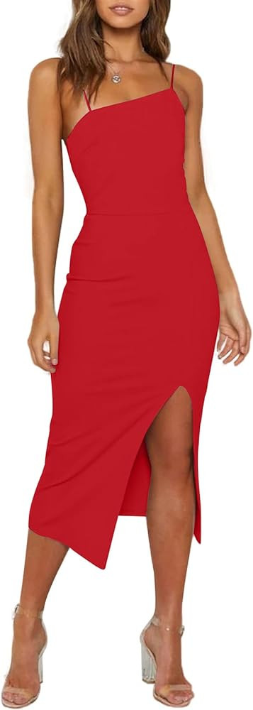OWIN Women's Adjustable Spaghetti Straps Sleeveless High Waist Split Midi Bodycon Cocktail Party ... | Amazon (US)