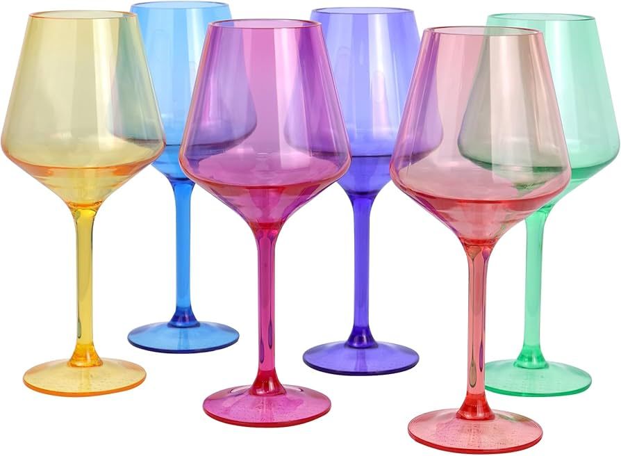 Plastic Colored Wine Glasses Set of 6, Shatterproof and Unbreakable Wine Glasses with Stemmed for... | Amazon (US)