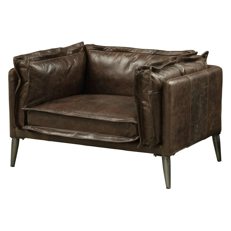 ACME Porchester Leather Accent Chair in Distress Chocolate | Walmart (US)
