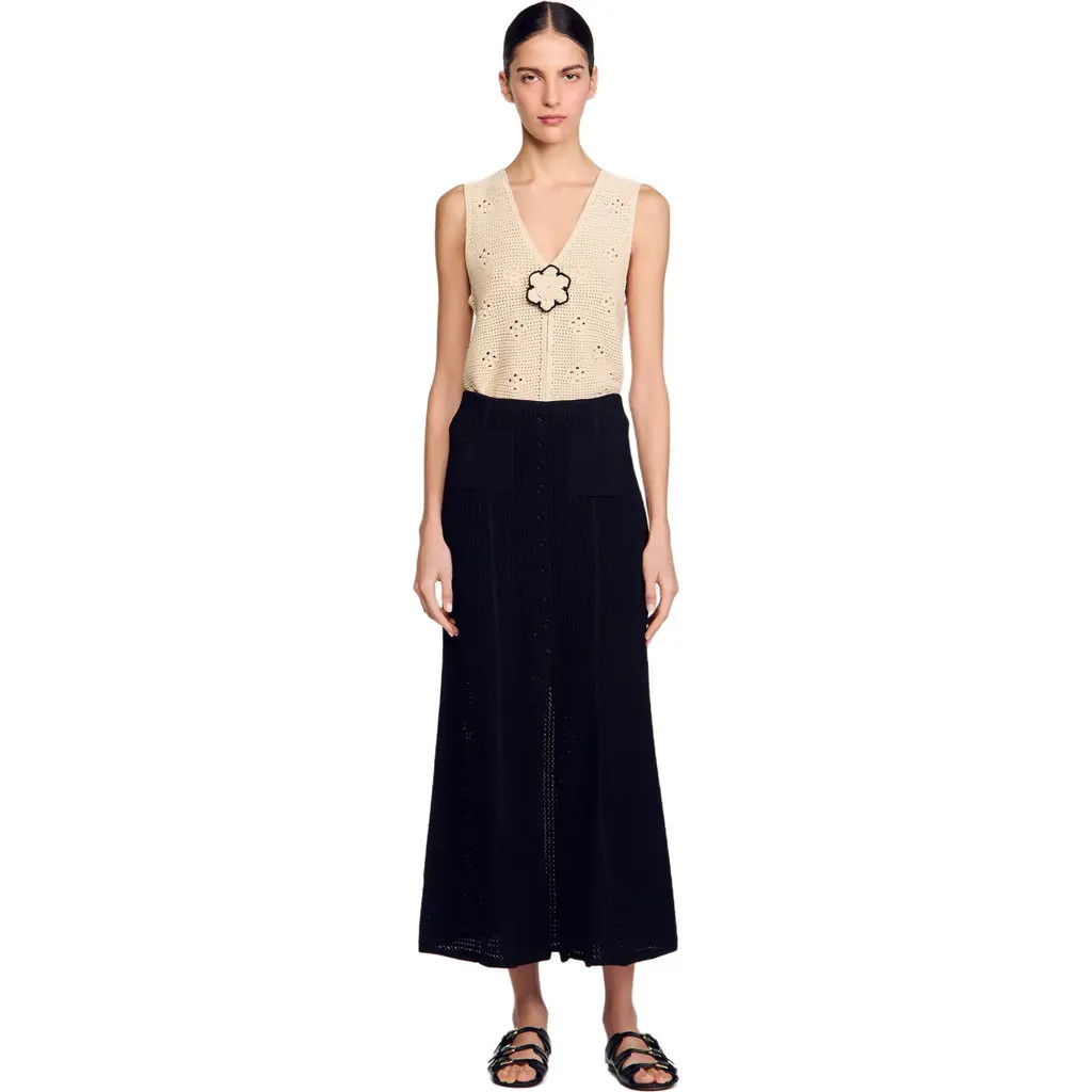 SANDRO Long decorative knit skirt in Black at Nordstrom, Size 36 Eu | Nordstrom