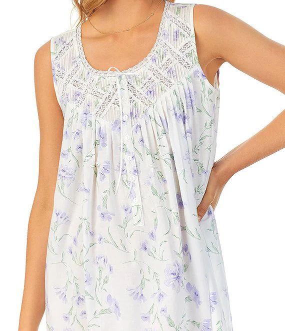 Lace Sleeveless Scoop Neck Woven Floral Print Chemise | Dillard's