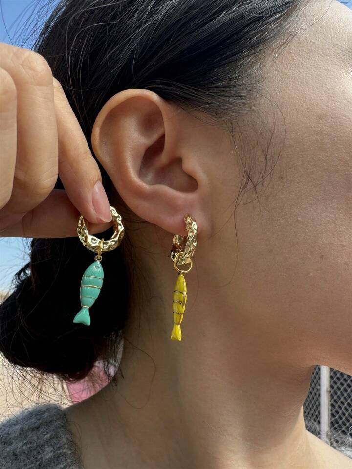 Candy Color Oil-Dripping Fish Earrings Contrast Asymmetry Dangle Earrings For Women Jewelry Gifts | SHEIN