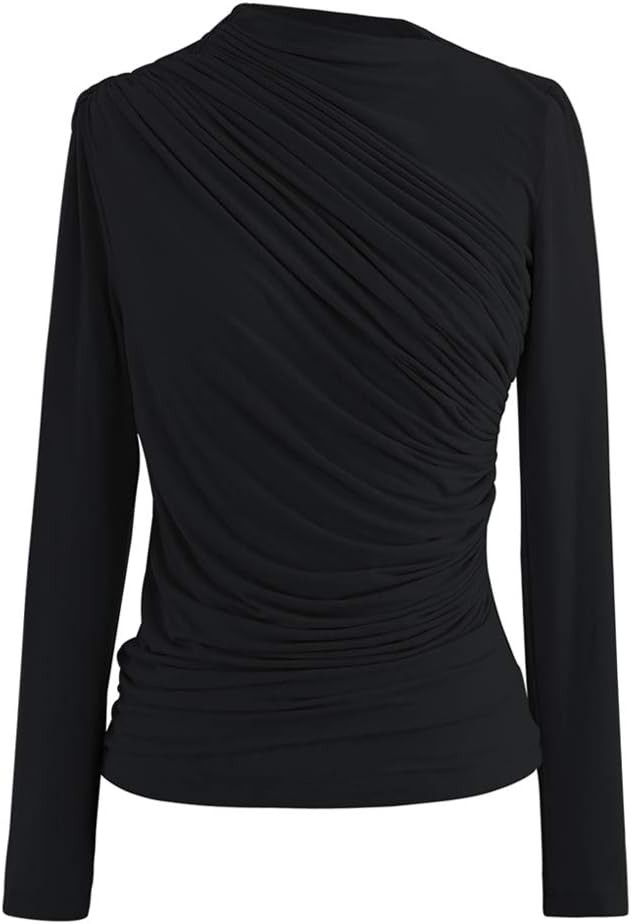 CHICWISH Women's Mock Neck Ruched Long Sleeves Knit Top | Amazon (US)