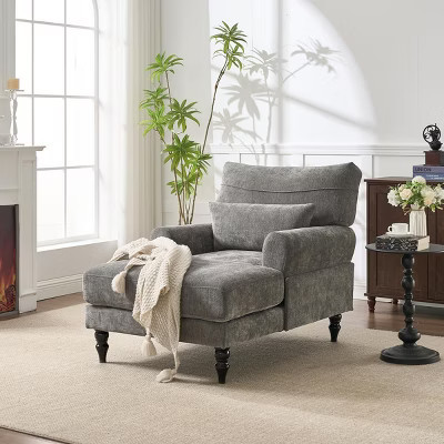 Chaise Lounge Chair Modern Upholstered Recliner with Armrest for Living Room Bedroom Gray-3irtyhousy | Target