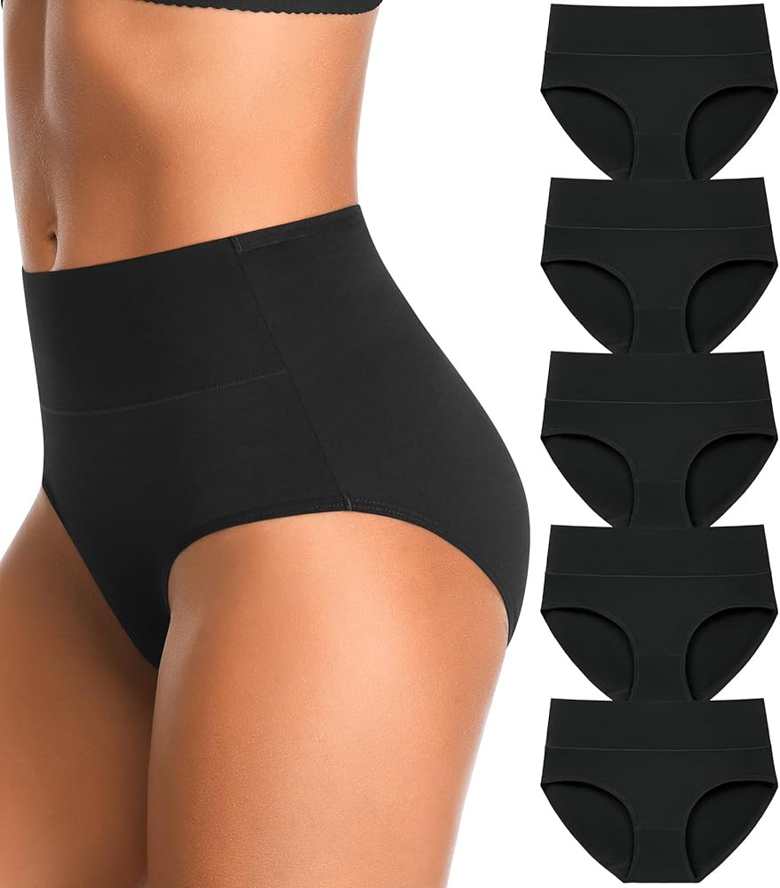 High Waisted Womens Underwear Cotton Tummy Control Postpartum Full Coverage Panties Stretch Brief... | Amazon (US)