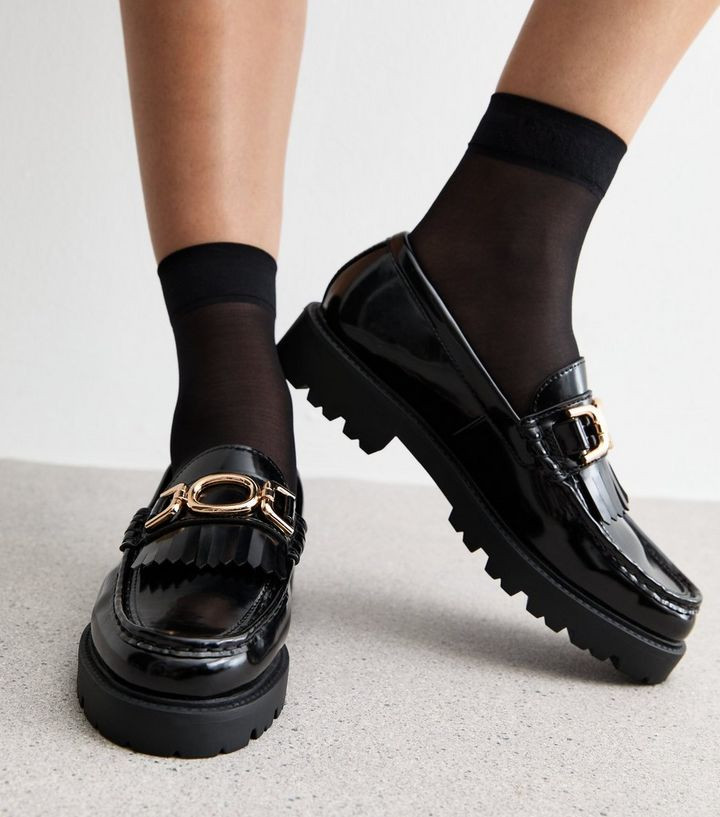 Black Patent Leather-Look Tassel Trim Loafers
						
						Add to Saved Items
						Remove from S... | New Look (UK)