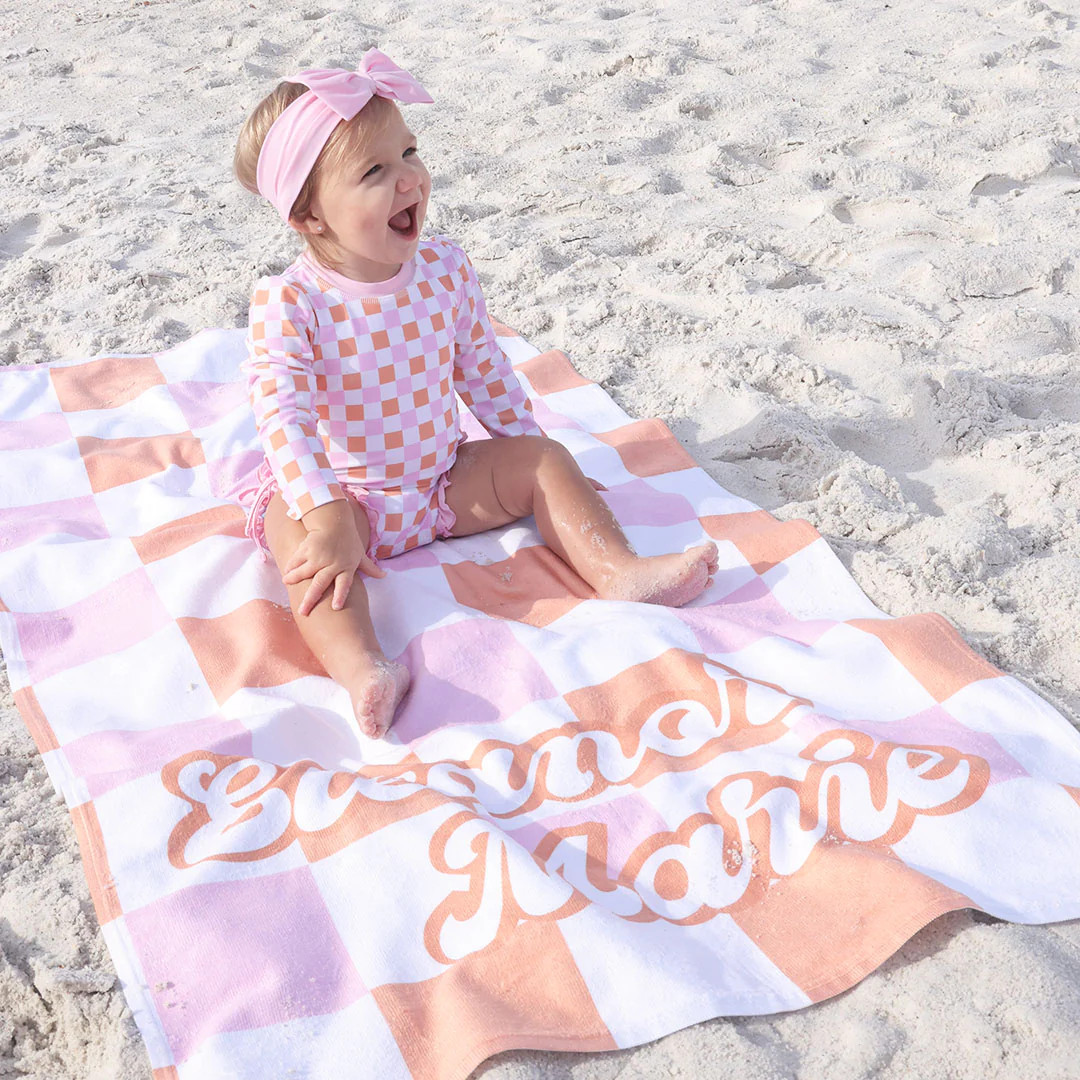 Check Me Out Personalized Kids Beach Towel | Groovy Check | Caden Lane