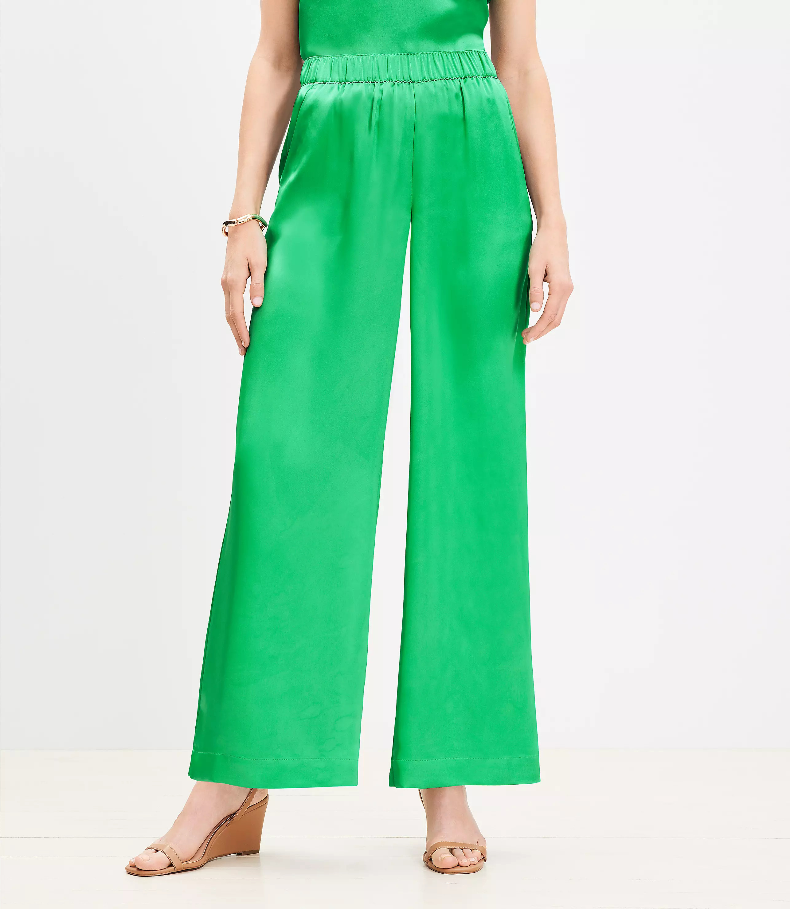 Fluid Pull On Wide Leg Pants in Satin | LOFT
