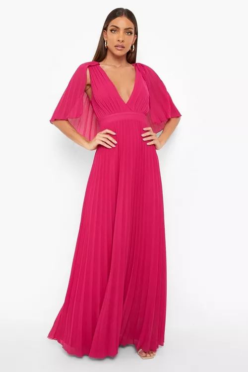 Pleated Cape Detail Bridesmaid Maxi Dress | Boohoo.com (US & CA)